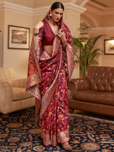 Maroon Phulkari Silk Blend Woven Saree - The Dori Store