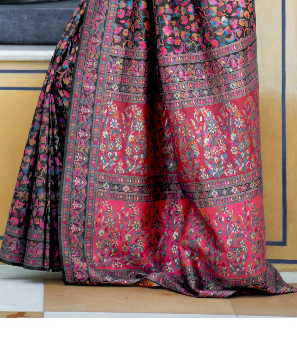 Multicolor Black Kashmiri Jamewar Silk Saree - The Dori Store