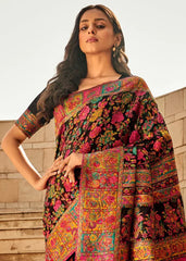 Black Festive Kashmiri Cotton Saree - The Dori Store