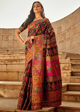 Black Festive Kashmiri Cotton Saree - The Dori Store