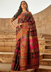 Black Festive Kashmiri Cotton Saree - The Dori Store
