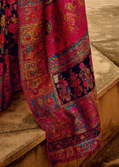 Navy Blue Festive Kashmiri Cotton Saree - The Dori Store