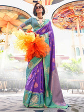 Green and Purple Banarasi Silk Saree - The Dori Store