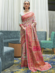 SeaGreen Banarasi Cotton Blend Woven Saree - The Dori Store