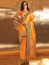 Bright Yellow Banarasi Satin Silk Saree - The Dori Store