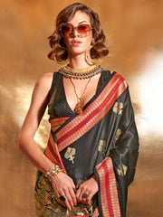 Rich Black Banarasi Satin Silk Saree - The Dori Store