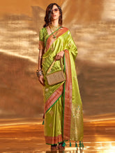 Light Green Banarasi Satin Silk Saree - The Dori Store