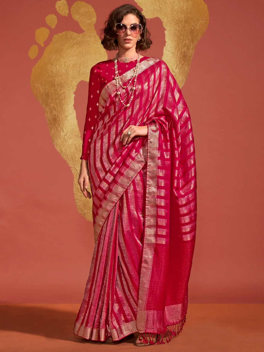 Magenta Pink Viscose Banarasi Silk Saree - The Dori Store