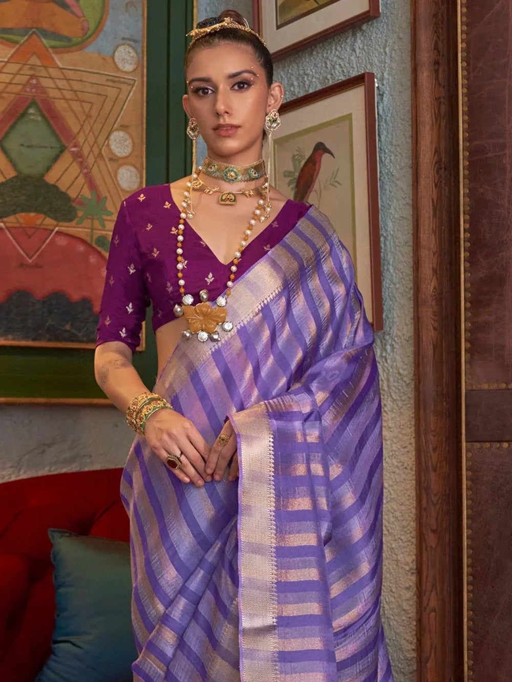 Lavender Purple Handloom Soft Silk Saree - The Dori Store