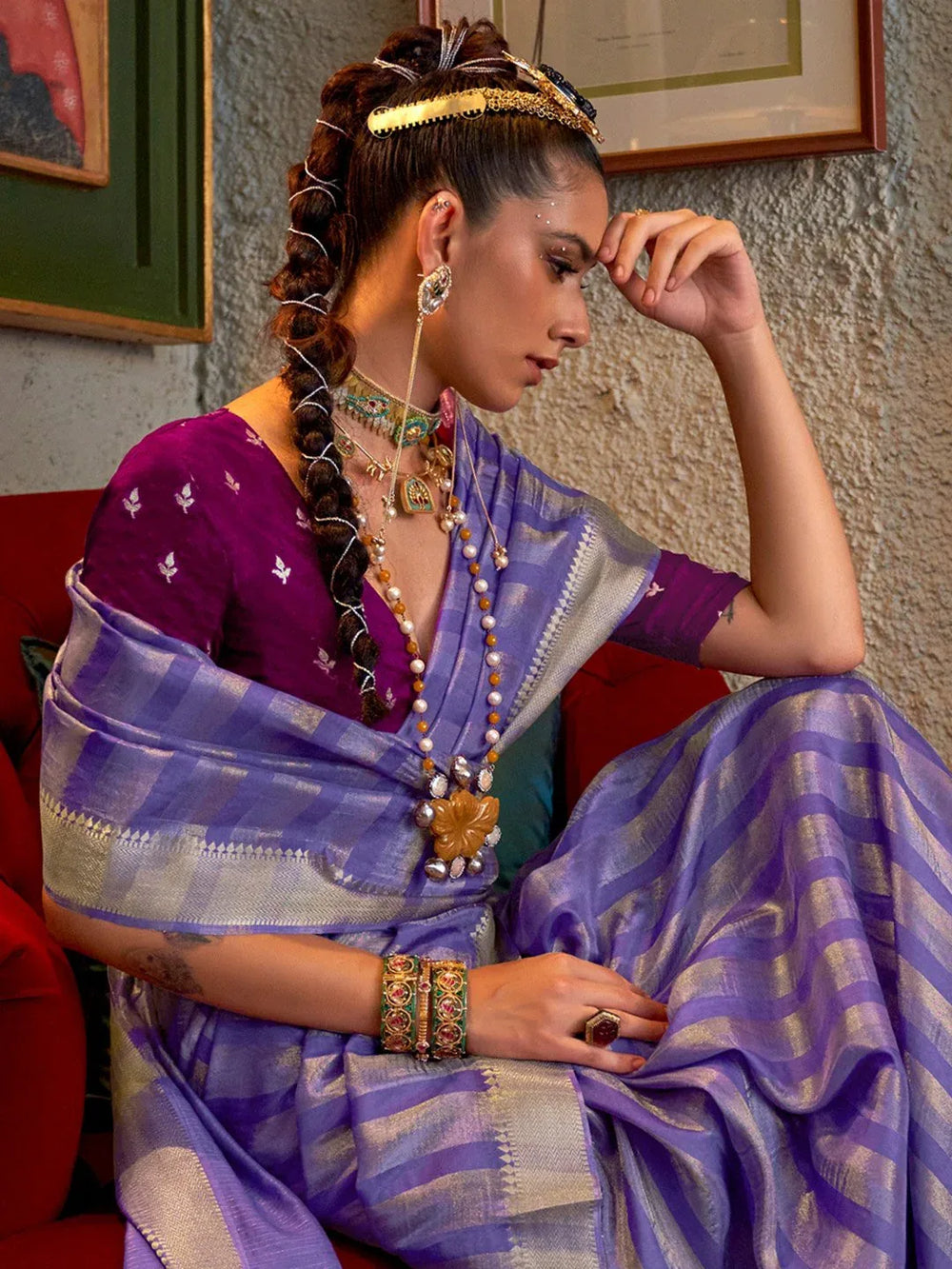 Lavender Purple Handloom Soft Silk Saree - The Dori Store
