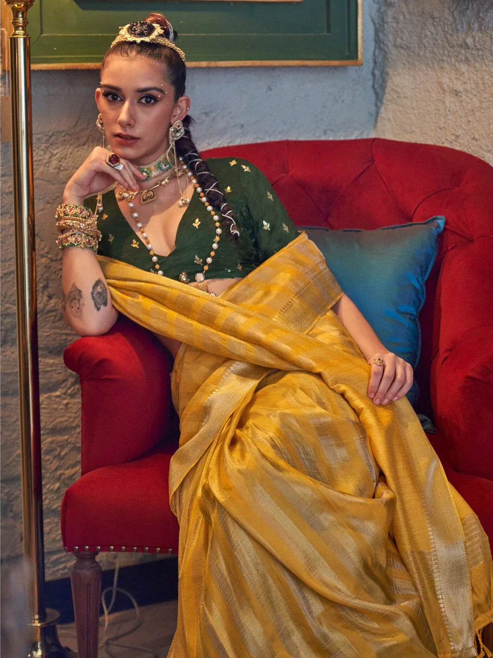 Yellow Banarasi Viscose Silk Woven Saree - The Dori Store