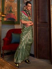 Summer Green Handloom Soft Silk Saree - The Dori Store