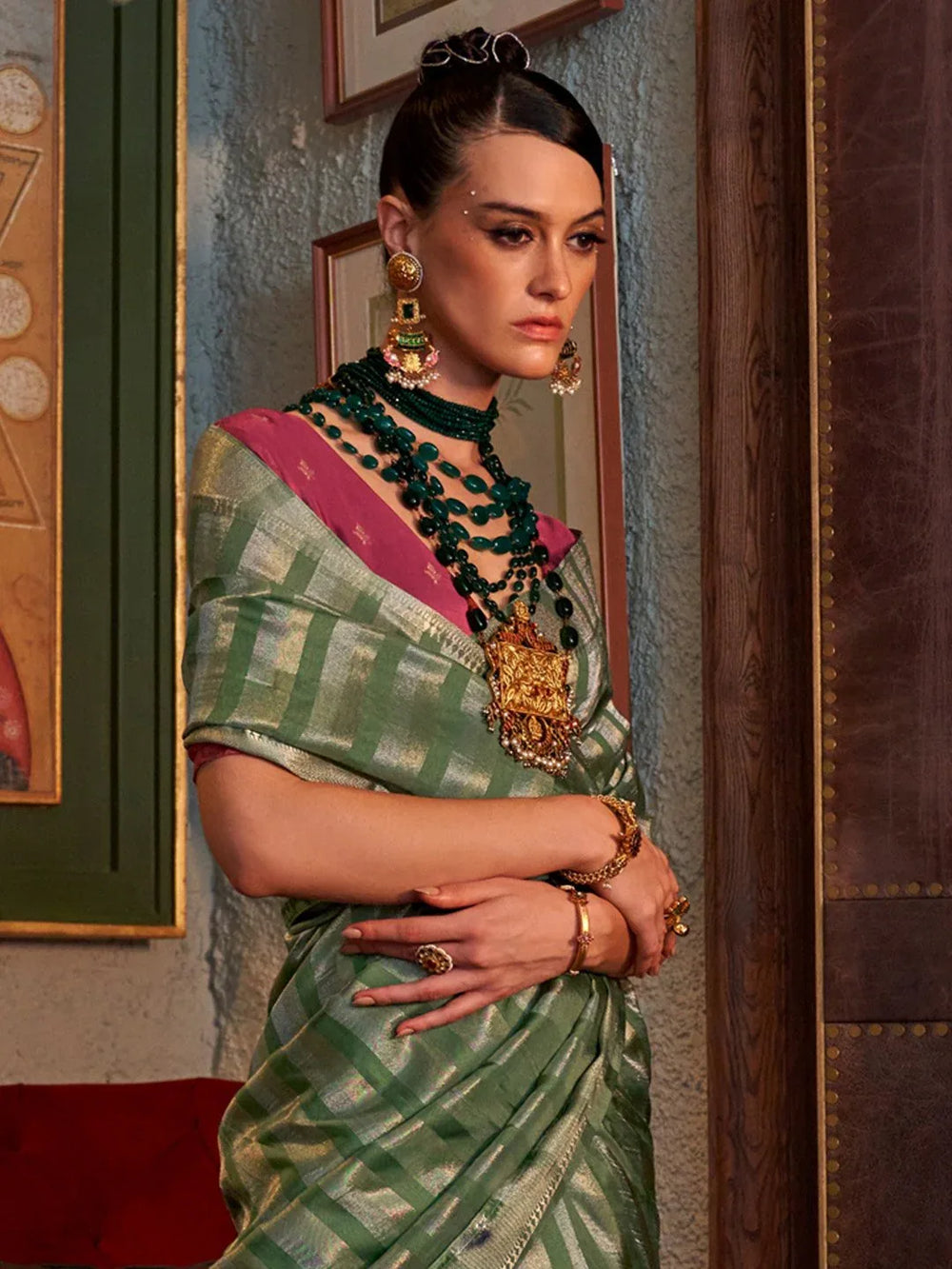 Summer Green Handloom Soft Silk Saree - The Dori Store