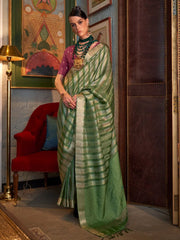 Summer Green Handloom Soft Silk Saree - The Dori Store