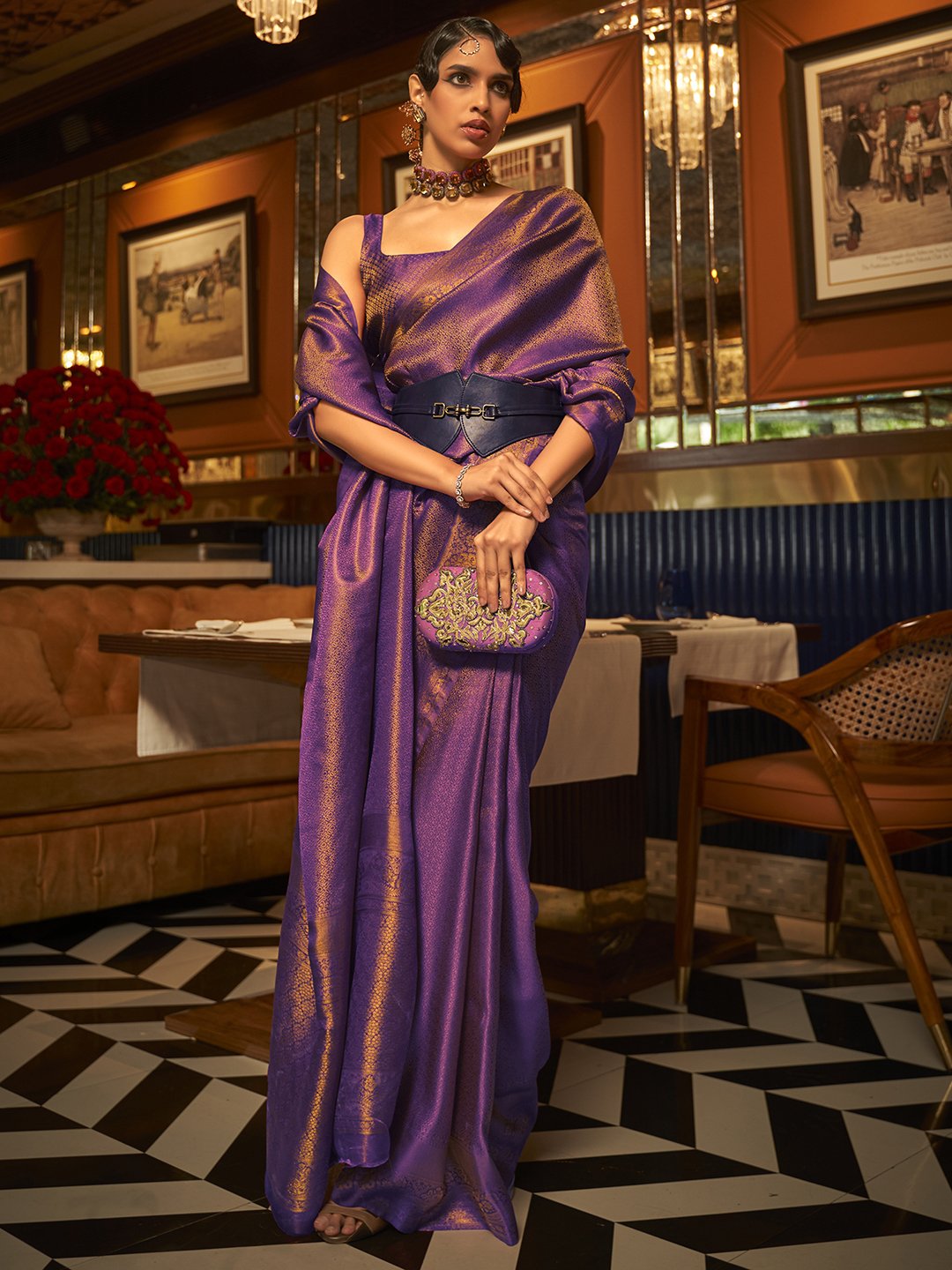 Purple Purple Banarasi Nylon Woven Saree
