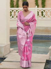 Light Pink Pure Linen Silk Weaving Saree - The Dori Store