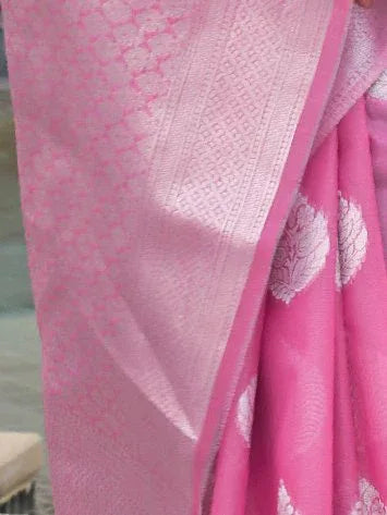 Light Pink Pure Linen Silk Weaving Saree - The Dori Store