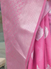 Light Pink Pure Linen Silk Weaving Saree - The Dori Store