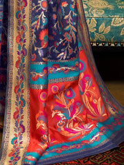 Navy Blue Kashmiri Jamewar Weaving Saree - The Dori Store