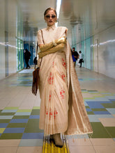 Ethnic Cream Habutai Silk Handloom Saree - The Dori Store
