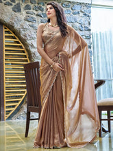 Regal Bronze Sheer Chiffon Floral Motifs Saree - The Dori Store
