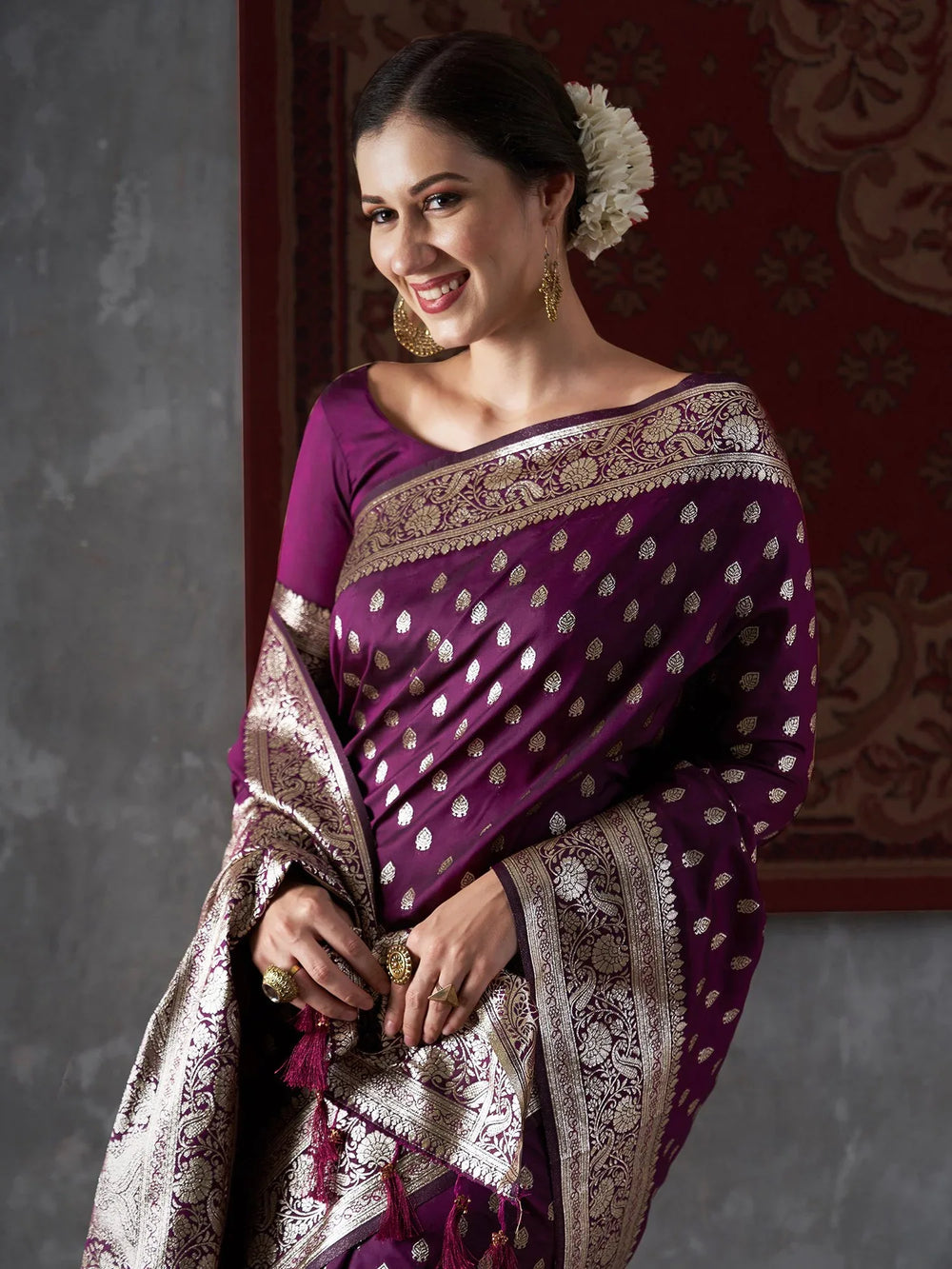 Rich Purple Banarasi Silk Saree - The Dori Store