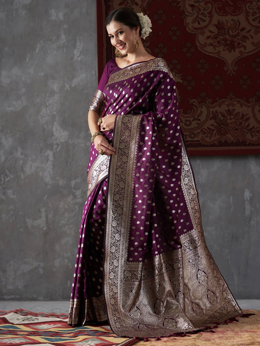 Rich Purple Banarasi Silk Saree - The Dori Store