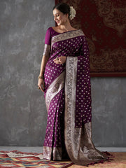 Rich Purple Banarasi Silk Saree - The Dori Store