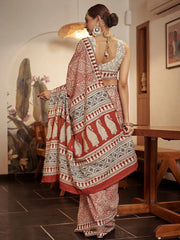 Rust Maroon Soft Branded Cotton Saree - The Dori Store