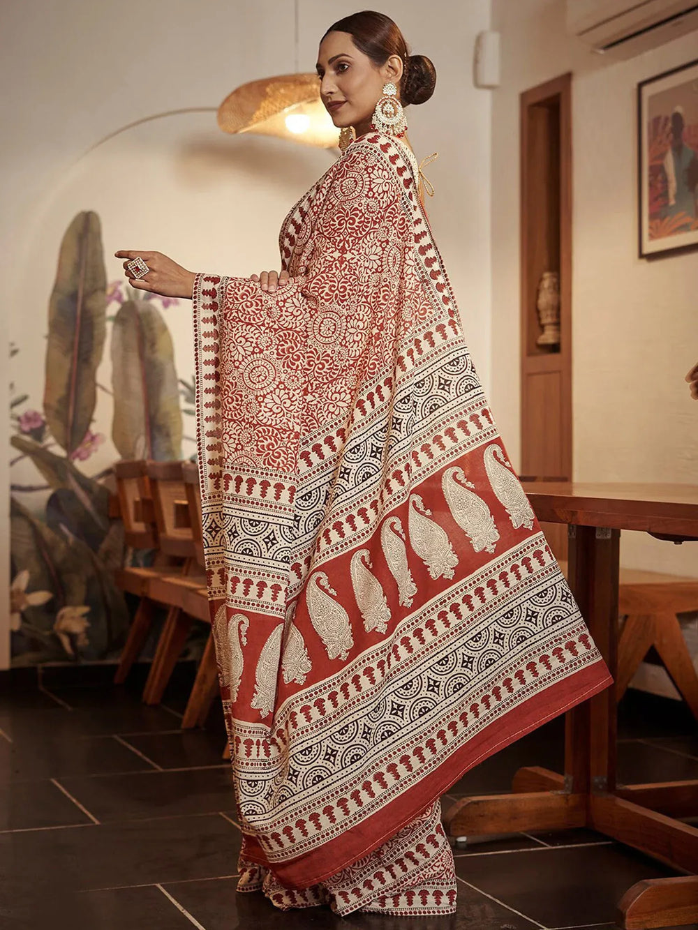 Rust Maroon Soft Branded Cotton Saree - The Dori Store