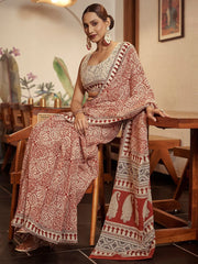 Rust Maroon Soft Branded Cotton Saree - The Dori Store