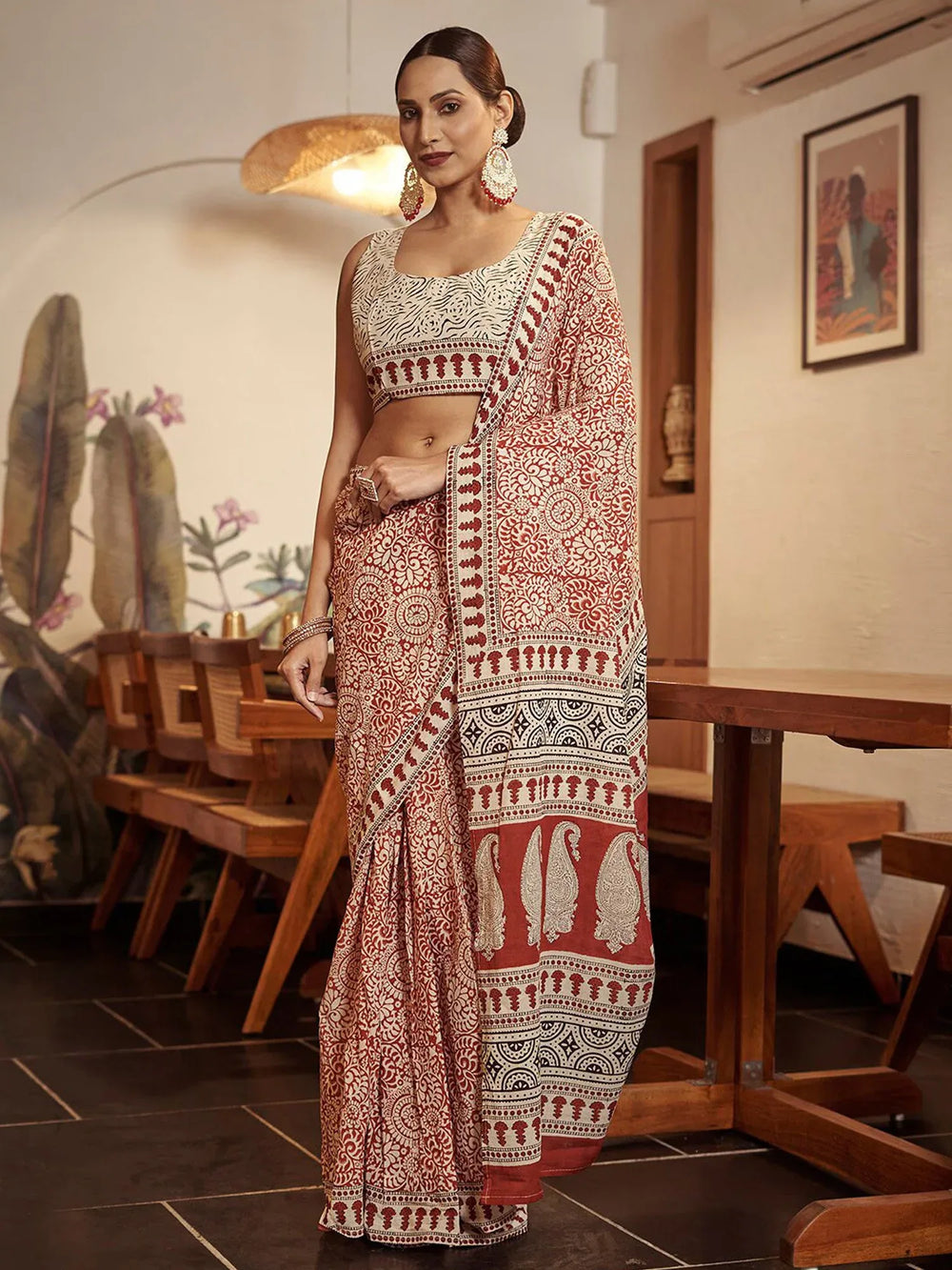 Rust Maroon Soft Branded Cotton Saree - The Dori Store