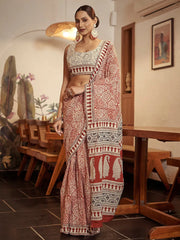 Rust Maroon Soft Branded Cotton Saree - The Dori Store
