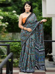 Graceful Grey Printed Branded Cotton Saree - The Dori Store