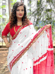 White Designer Cotton Saree - The Dori Store