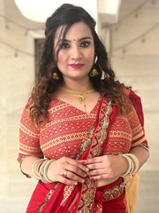 Red Designer Cotton Saree - The Dori Store