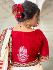 Off White Designer Cotton Saree - The Dori Store