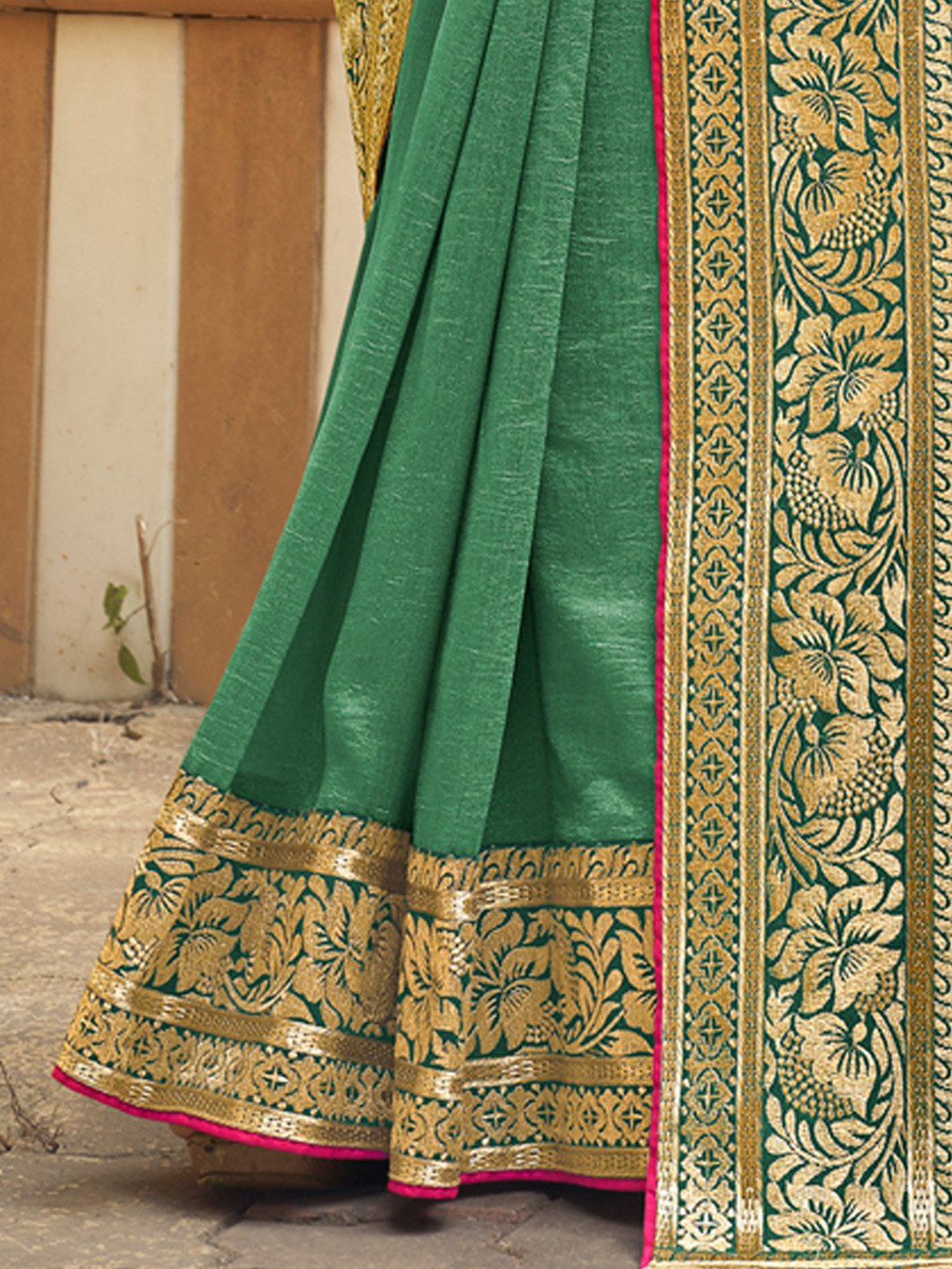 Sea Party Wear Vichitra Silk Woven Saree