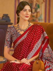 Bridal Red Printed Crepe Silk Saree - The Dori Store