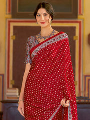 Bridal Red Printed Crepe Silk Saree - The Dori Store