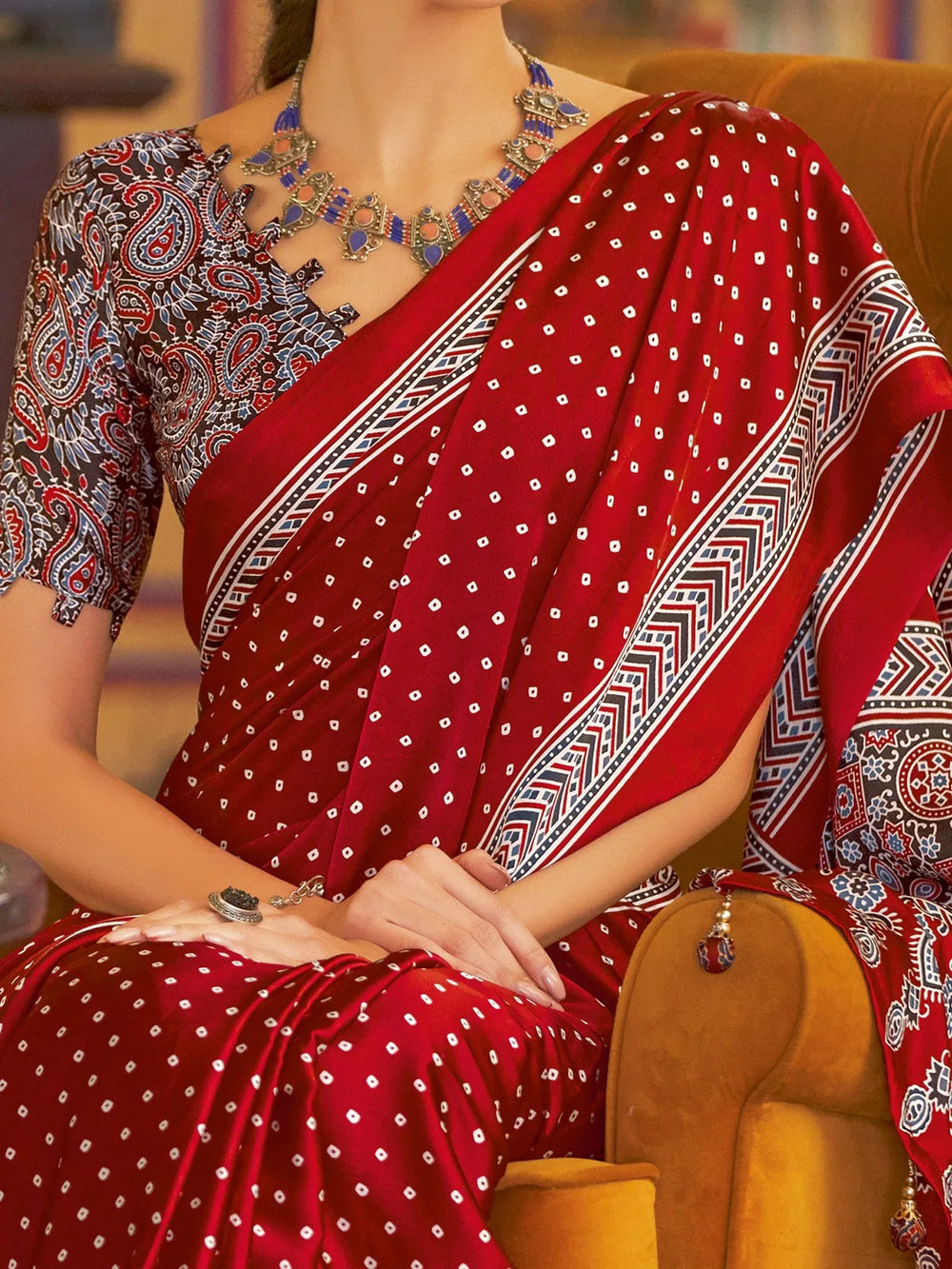 Bridal Red Printed Crepe Silk Saree - The Dori Store