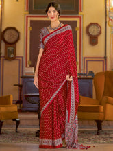 Bridal Red Printed Crepe Silk Saree - The Dori Store