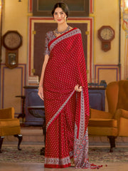 Bridal Red Printed Crepe Silk Saree - The Dori Store