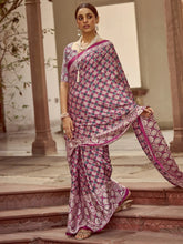 Opulent Magenta Crepe Bagh Print Saree - The Dori Store