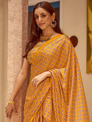 Timeless Mustard Crepe Bagh Print Saree - The Dori Store