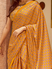 Timeless Mustard Crepe Bagh Print Saree - The Dori Store