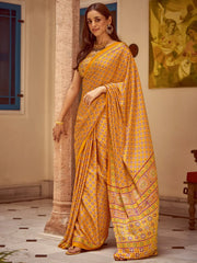 Timeless Mustard Crepe Bagh Print Saree - The Dori Store