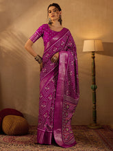 Bright Purple Soft Printed Silk Saree - The Dori Store