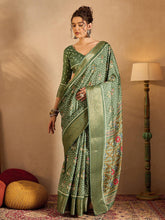 Mehendi Green Soft Printed Silk Saree - The Dori Store