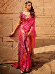 Bright Pink Banarasi Patola Silk Saree - The Dori Store